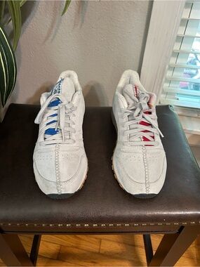 Reebok Men's White Suede Sneakers with Blue & Red Accents
